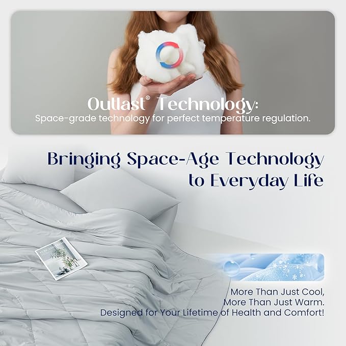 Dream Valley Outlast Cooling Comforter, Throw Size, Breathable NASA-Grade Space Technology Blanket for Hot Sleepers Night Sweats, Q-Max > 0.45, Ivory, 60"x80"