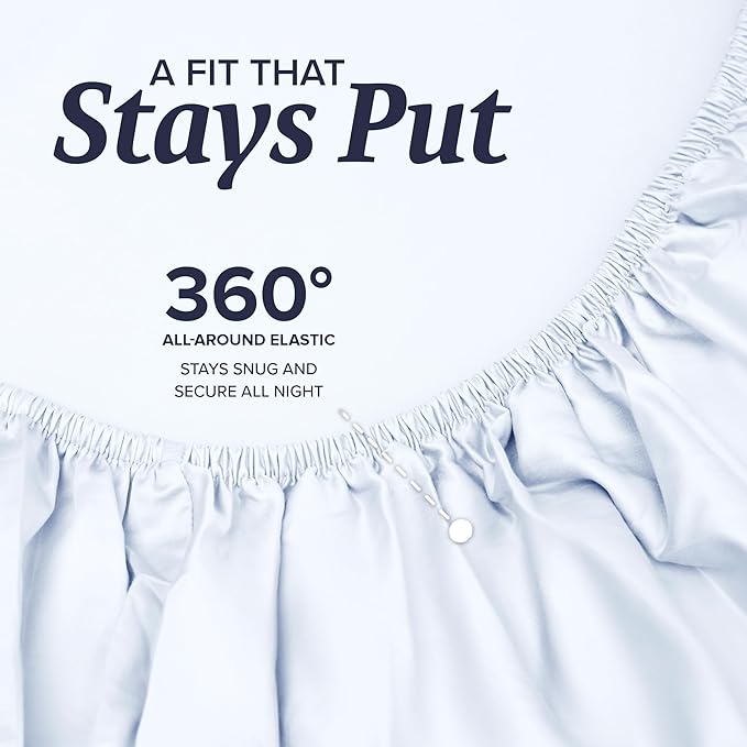 Beckham Hotel Collection Twin Sheet Set 100% Cotton, 500TC Luxury Sateen Bedding, 16” Deep Pocket, Moisture-Wicking, 3-Piece, White