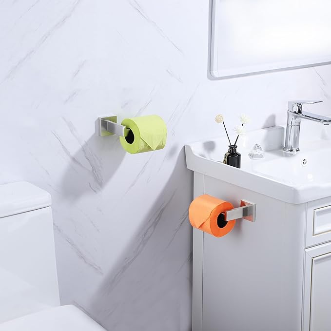 LANC Bathroom Toilet Paper Holder, Brushed Nickel Toilet Paper Roll Holder Wall Mount for Kitchen Washroom Modern TP Toilet Tissue Holder Stainless Steel Left and Right 2 Pack, A8807BN-LRP2