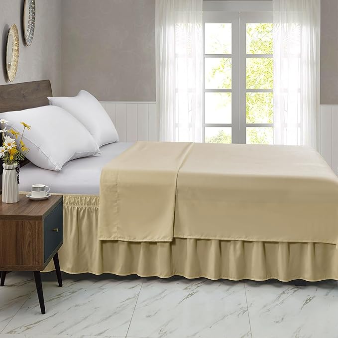 FreshCulture Twin Bed Skirt, Elastic Wrap Around Bed Skirt Twin Size, Bed Skirts for Adjustable Bed, Easy Fit with 22 Inch Drop Length, Hotel Quality Dust Ruffle for Twin Bed (Beige)