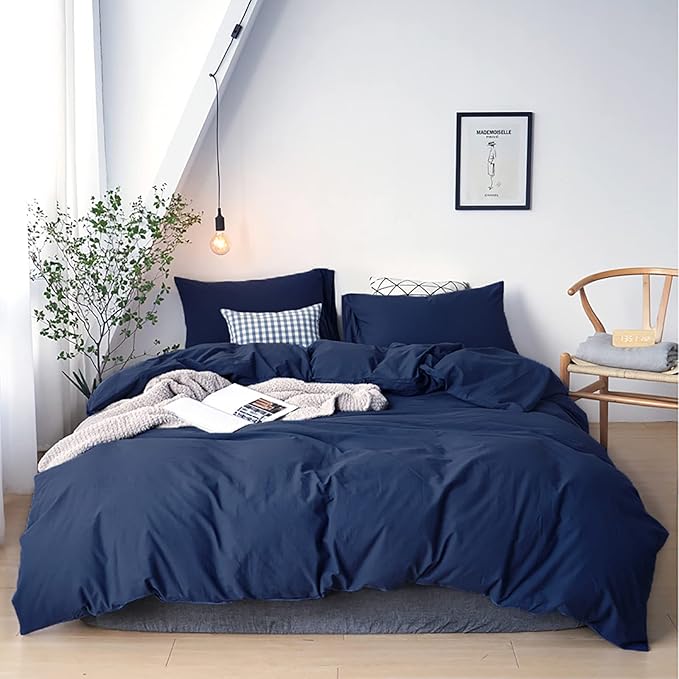 Cottonight Navy Blue Comforter Queen Set Dark Blue Bedding Comforter Set Full Solid Navy Blanket Quilts Men Boys Breathable Soft Navy Blue Comforter with 2 Pillowcases