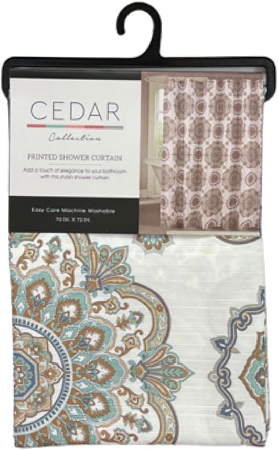 Serafina Home Hotel Quality Fabric Bathroom Shower Curtain: Floral Damask - Blue, Green, Brown, Taupe and Creme (72 x 70 inches)
