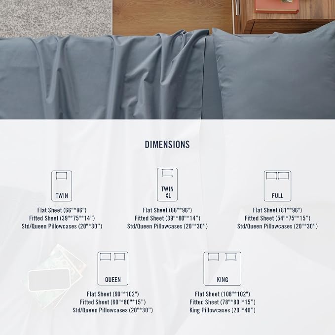 IZOD 100% Egyptian Cotton Sheets Set Queen Size, Cotton Percale Crisp Sheet Set 4Pc, Lightweight & Deep Pocket fits Upto 17", Long-Staple Soft Combed, Hotel Style Luxury Bedding Sheet - Blue Slate