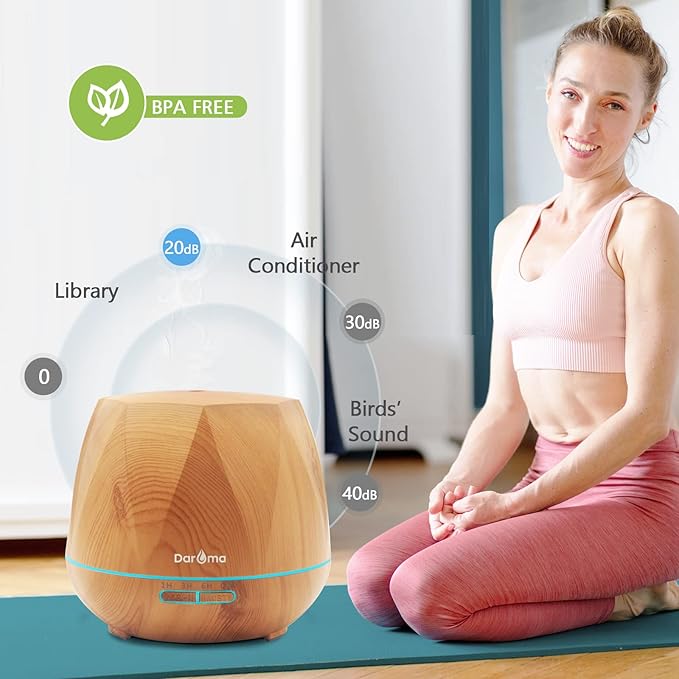 550ml Essential Oil Diffuser, DAROMA Upgraded Remote Control 6 in 1 Aromatherapy Ultrasonic Cool Mist Humidifier, 7 Color Changing Mood Lights & Waterless Auto-Off for Home Office Gift, Light Wood