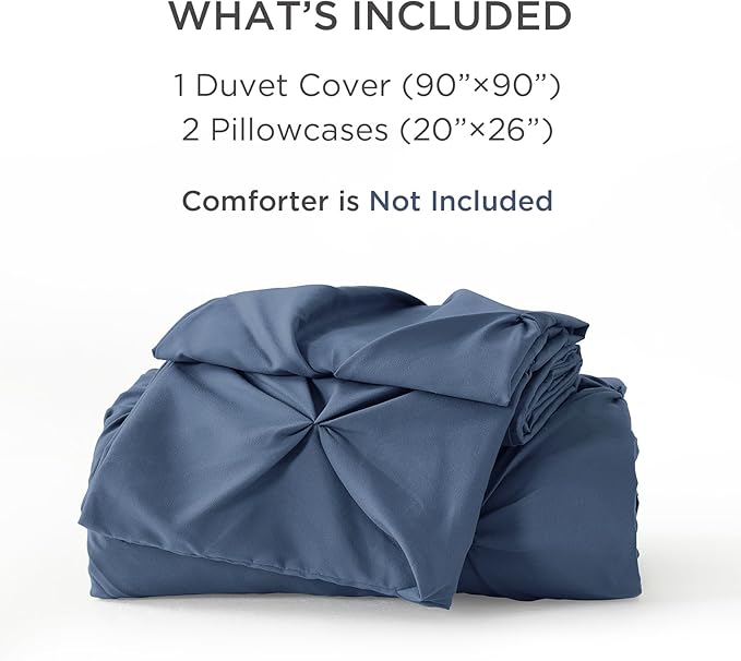 Litanika Ocean Blue Queen Pinch Pleat Duvet Cover, 3 Pieces Pintuck Cover Soft Microfiber Bedding Set with Zipper Closure & Corner Ties(90x90Inch-1 Duvet Cover, 2 Pillowcases)