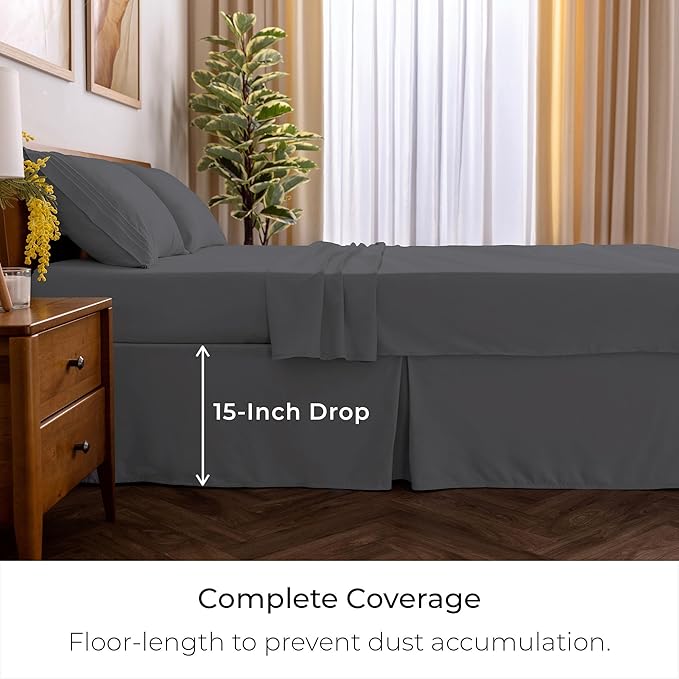 Mellanni Bed Skirt Twin Size - Bed Skirting - 15-Inch Tailored Drop Pleated Dust Ruffle - Hotel Luxury Bedding - Wrinkle, Fade, Stain Resistant - 1 Bedskirt (Twin, Gray)