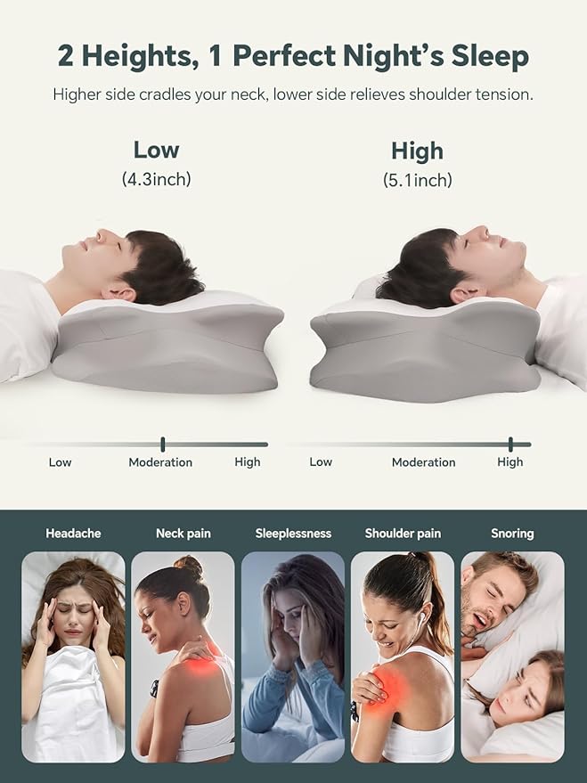 Cervical Neck Pillow for Sleeping, Ergonomic Side Sleeper Pillows for Adults, Cooling Neck Support Pillow for Neck and Shoulder Pain Relief (2 Pack)
