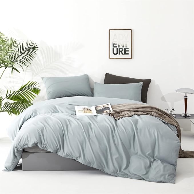 KAREVER Dusty Blue Comforter Set Full Size Light Blue Bedding Women 3 Pieces Blue Color Bed Blanket Set All Season as Gift