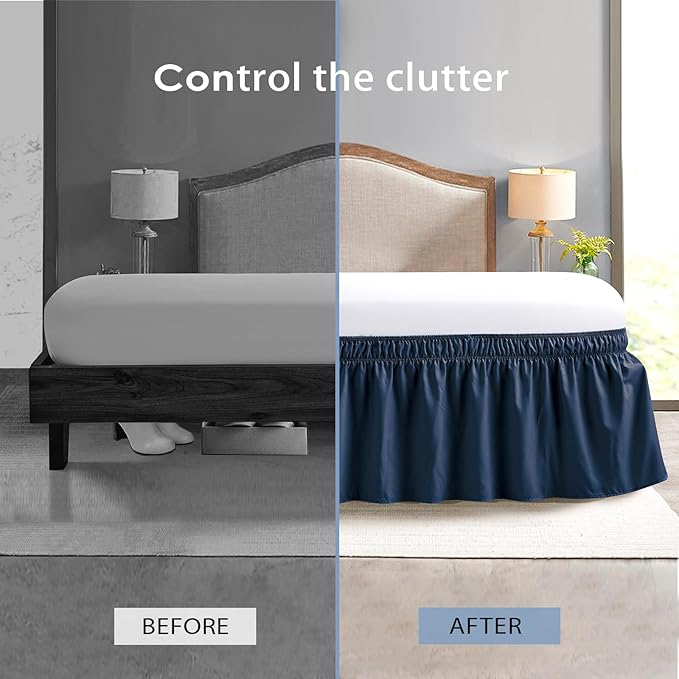 FreshCulture King Bed Skirt, Dust Ruffle for King Size Bed, Easy Fit with 22-Inch Tailored Drop, Elastic Wrap Around Bed Skirt King Size, Hotel Quality Bed Skirts for Adjustable Bed (Navy Blue)