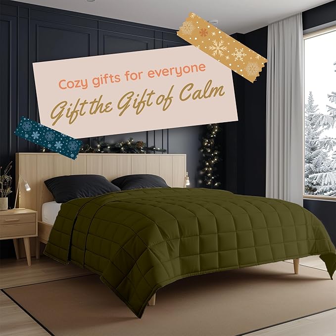 HomeSmart 50 lbs Weighted Blanket King Size, The Heaviest Weighted Blanket, Ultra Soft Breathable Fabric, Also Fits California King Beds, Olive Green