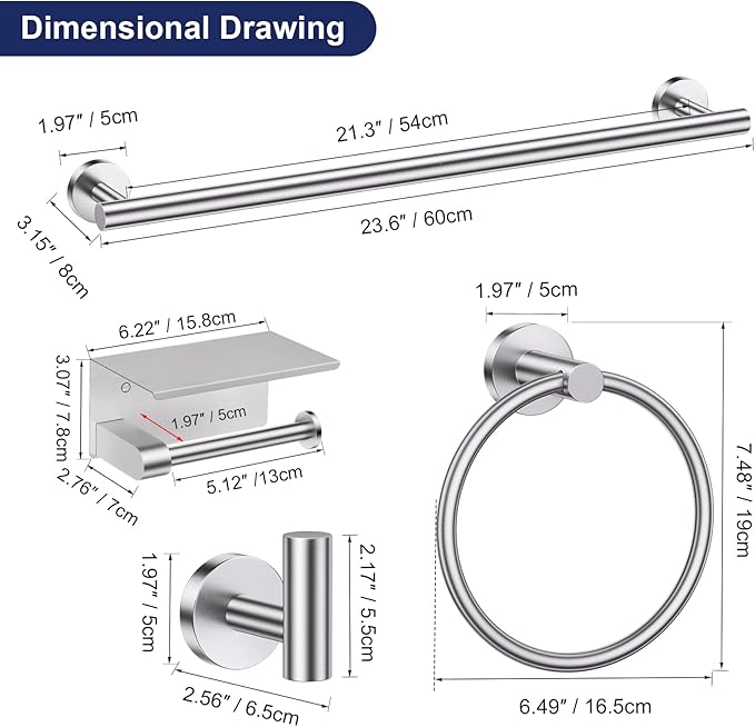 5-Piece Towel Bar Set Brushed Nickel Bathroom Hardware Accessories Set Upgraded Toilet Paper Holder with Shelf Towel Holder Set for Bathroom Stainless Steel Wall Mounted