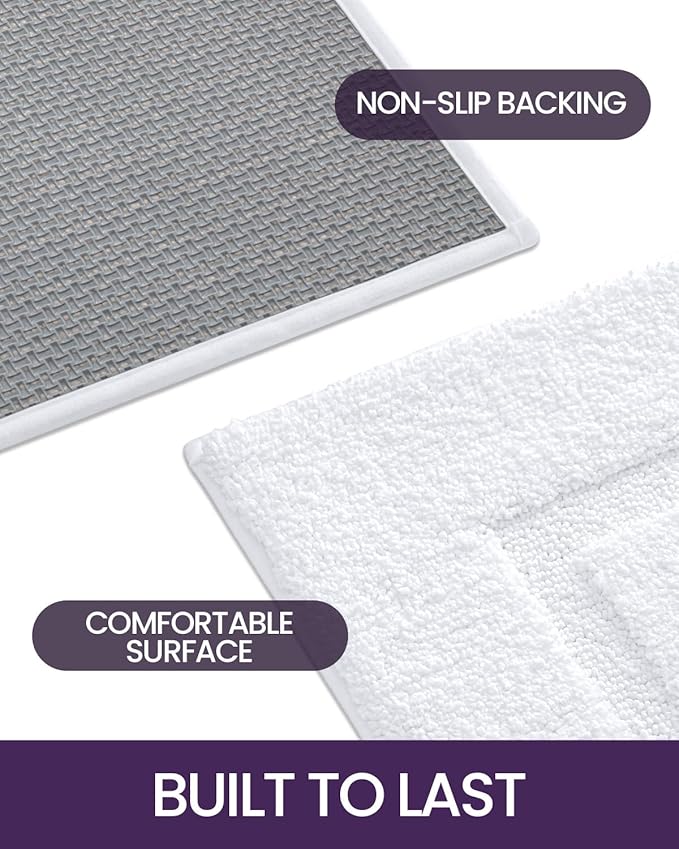 DEXI Bathroom Rugs 24x16, Washable Non Slip Bath Mat for Shower Floor, Absorbent Quick Dry Bathmat with Rubber Backing, Ultra Soft Plush Carpet for Tub, White