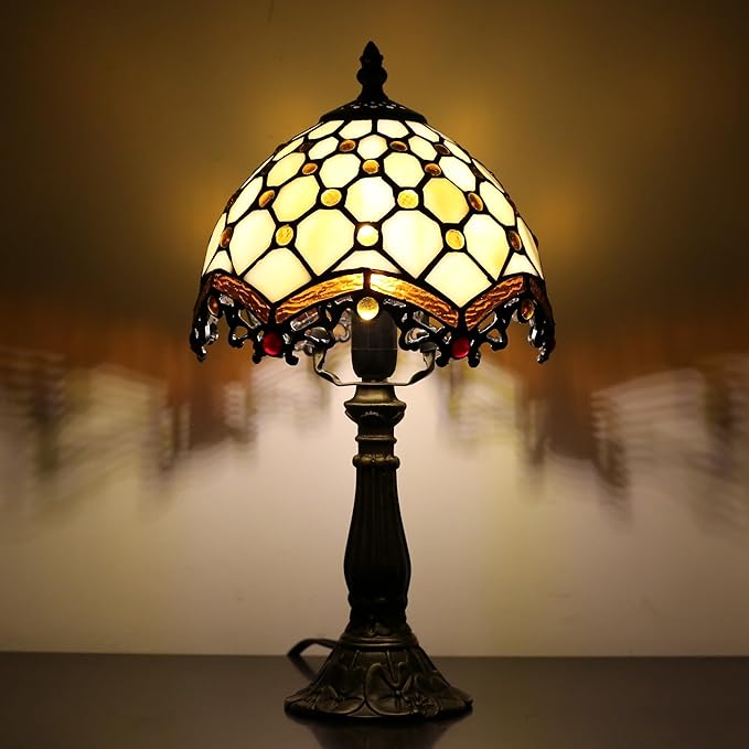 Stained Glass Table Lamp - 8-inch Vintage Stained Glass Lamp, Suitable for Bedroom Bedside, Living Room Night Light, and Home Office mini Table lamp