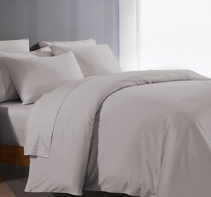 Egyptian Cotton Duvet Cover King Size 1000 Thread Count 1 Duvet Cover & 2 Pillow Shams Long Staple Quilt Silky Soft, Breathable With Zipper -3 Piece All Season Set for Comforter (Silver Grey)