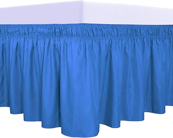 PureFit Wrap Around Ruffled Bed Skirt with Adjustable Elastic Belt - 22 Inch Drop Easy to Put On, Wrinkle Free Bedskirt Dust Ruffles, Bed Frame Cover for Queen, King and C-King Size Beds, Blue