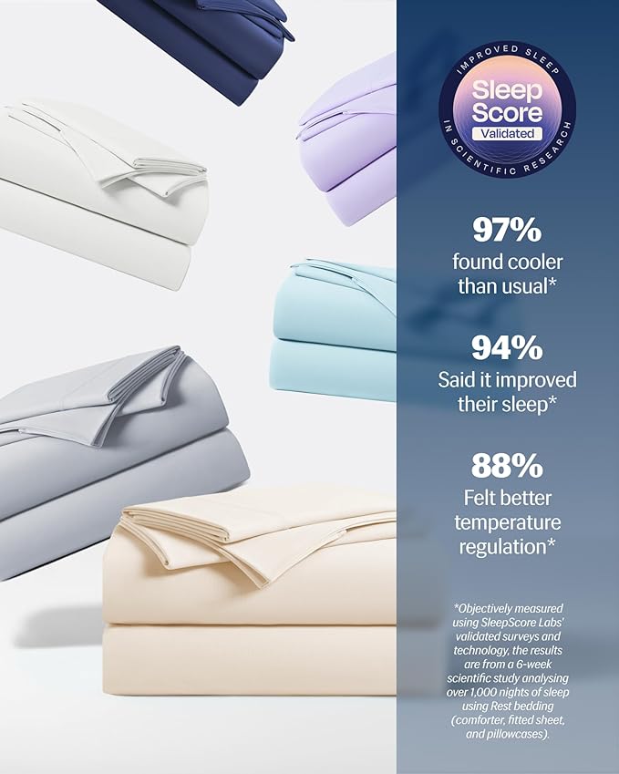 REST® Evercool®+ Starter Sheet Set, Cali King Ivory, Breathable Bed Sheet for Hot Sleeper and Night Sweats, with Pillowcases, Ionic+ Self-Cleaning Silver Yarn for Sensitive Skin, 3PCS No Flat Sheet