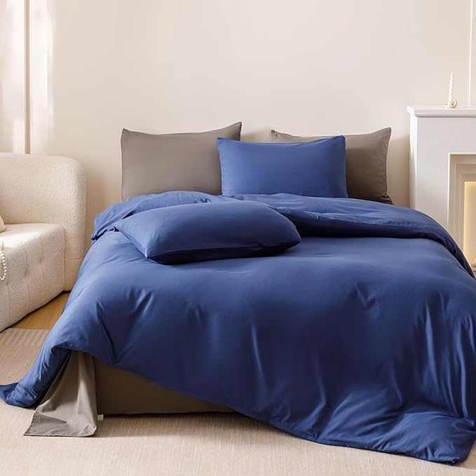 Cottonight Royal Blue Comforter Sets King Dark Blue Bedding Comforter King Size Quilts Blanket Ultra Soft Breathabe Solid Bedding Set for Women Men
