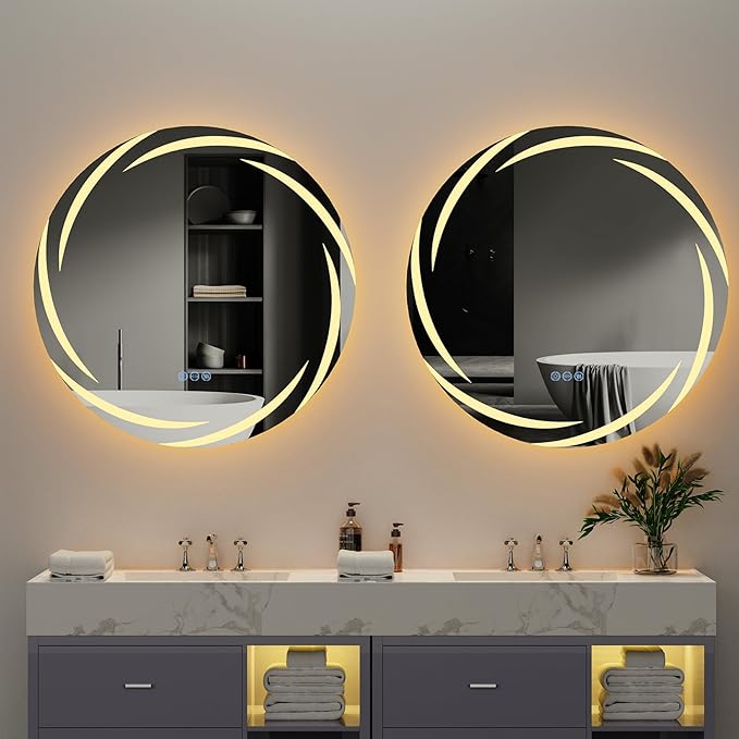 LUVODI Lighted LED Bathroom Mirror: 24” Circle Lighted Dimmable Wall Mounted Vanity Mirror with Bright Backlit - Smart Mirror Anti Fog with Touch Switch for Restroom Bedroom Living Room