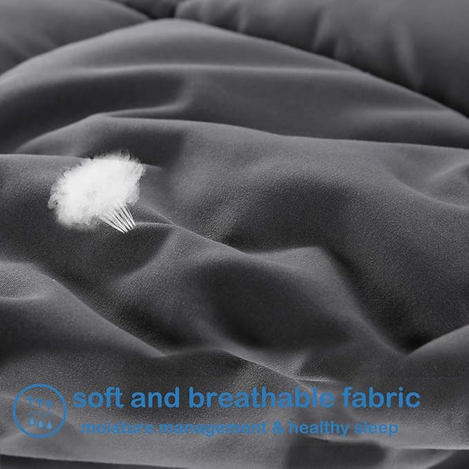 EASELAND Queen Size Down Alternative Comforter - Quilted Duvet Insert for All Seasons, Soft Lightweight with Corner Tabs, Summer Winter Warm Bedding, Dark Grey 88×88 Inches