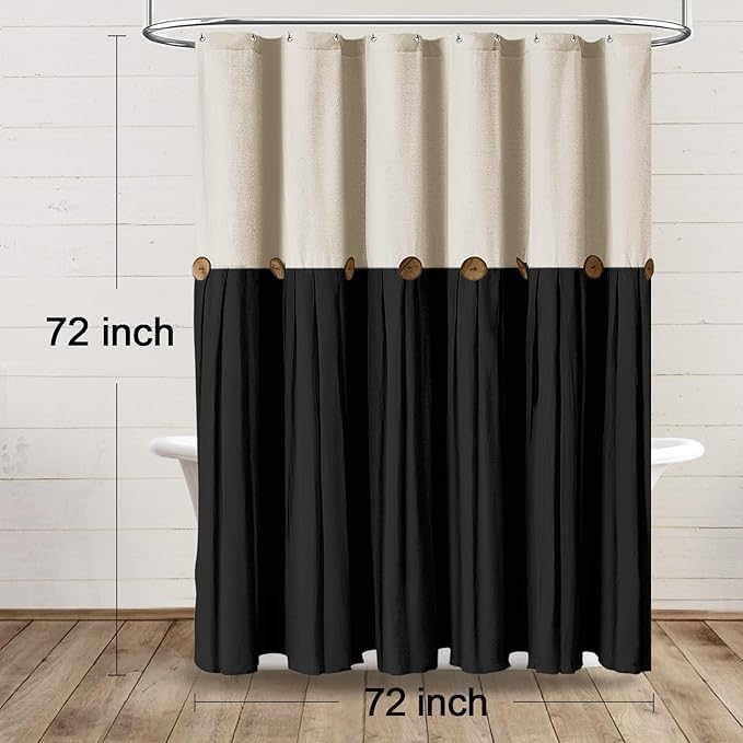 Farmhouse Shower Curtain Linen Bow Woven Fabric Country Rustic Western, Cream & Black 72" W x 72" L