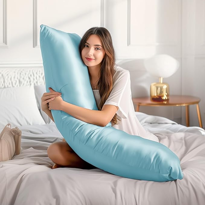 BEDELITE Satin Body Pillow Cover 2 Pack, Super Soft and Cooling Body Pillow Pillowcase for Hair and Skin, Breathable Silky Full Long Pillowcase Cover(20"x54", Blue)