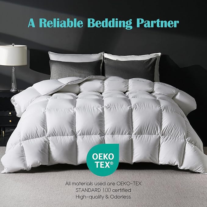 Goose Feather Down Fiber Comforter Twin, 100% Cotton Cover, Ultra Soft Fluffy Twin Duvet Insert, All Season Luxurious Hotel Collection Comforter, White 68"x90"
