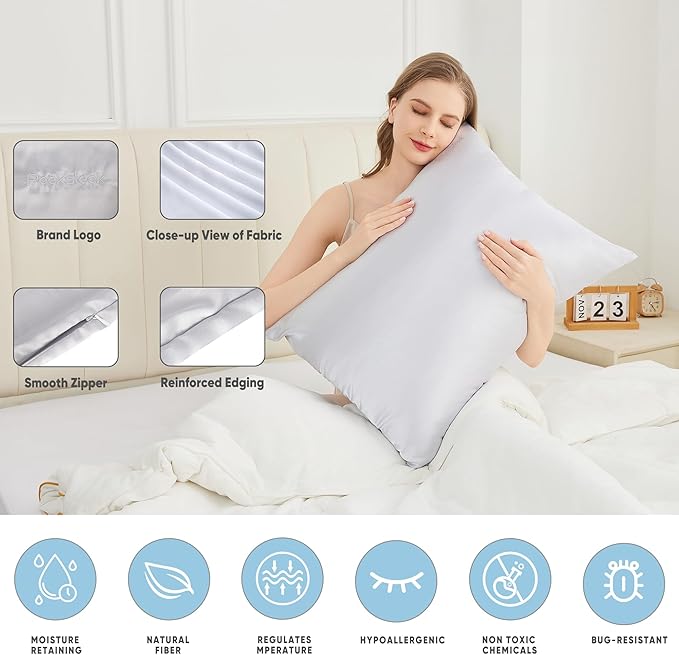 100% Mulberry Silk Pillowcases with Zipper– Luxurious, Anti-Aging Pillow Covers, 22 Momme 6A Grade Silk Pillow Cases 2 Pack for Hair and Skin Care (White, Queen (U.S. Standard))