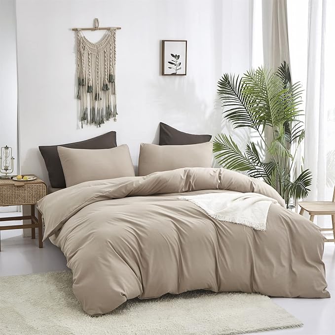 Cottonight Cream Coffee Comforter Set Full Khaki Bedding Comforter Set Dark Champagne Solid Blanket Quilts Modern Soft Breathable Cream Khaki Taupe 3 Piece Light Coffee Bedding Set for Women Men