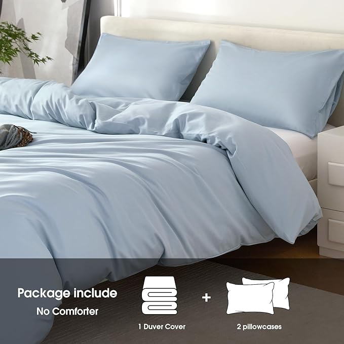 Duvet Cover Queen Size 100% Egyptian Cotton Duvet Cover Set,1600 Thread Count Feel Super Soft Comfortable Chic Lightweight 3 PCs Home Bedding Set (Light Blue, 90''x90''