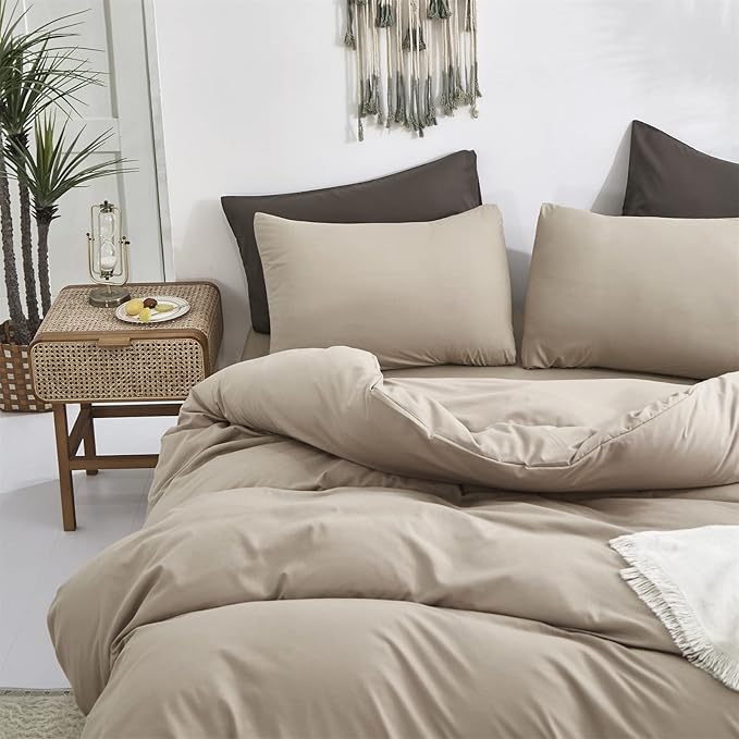 Cream Coffee Comforter Set Queen Khaki Bedding Comforter Set Full Dark Champagne Solid Blanket Quilts Cream Khaki Modern Soft Breathable Taupe 3 Piece Light Coffee Bedding Set for Queen Bed