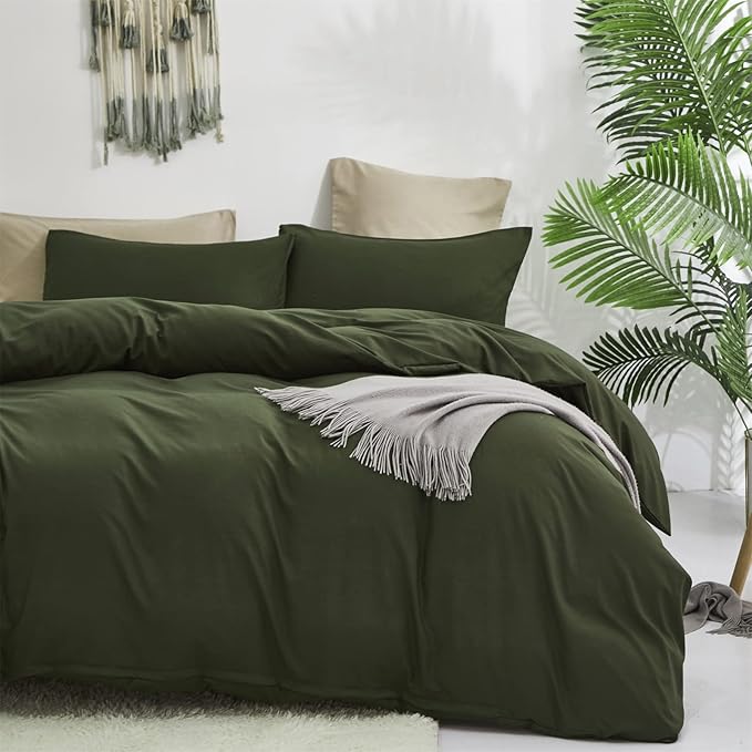 Cottonight Army Green Comforter Set King Men Bedding Comforter Set Olive Green Solid Blanket Quilts Modern Breathable 3 Piece Hunter Green Comforter for King Bed