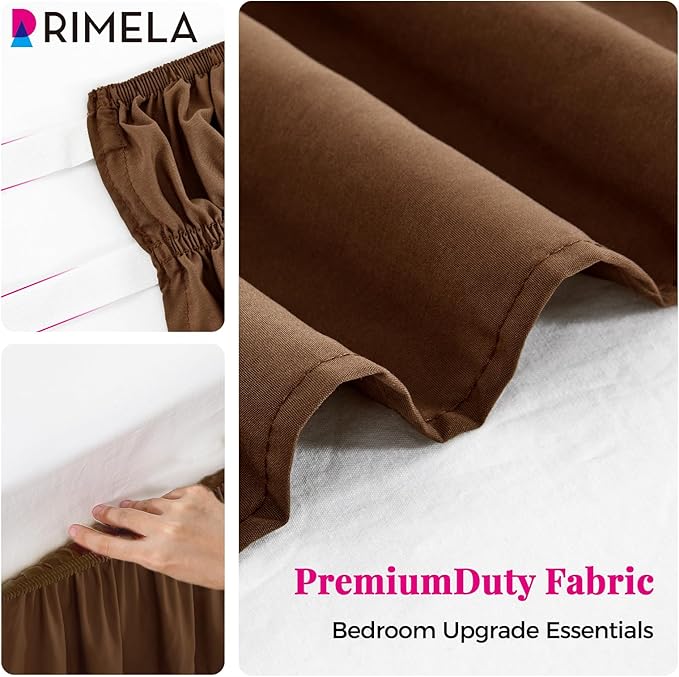 RIMELA Bed Skirt Queen Size 18 Inch Drop, Elastic Bed Skirting for Bed Base and Frame, Bedding Dust Ruffle Easy to Install,Wrap Around Adjustable Bedskirt, Chocolate Brown
