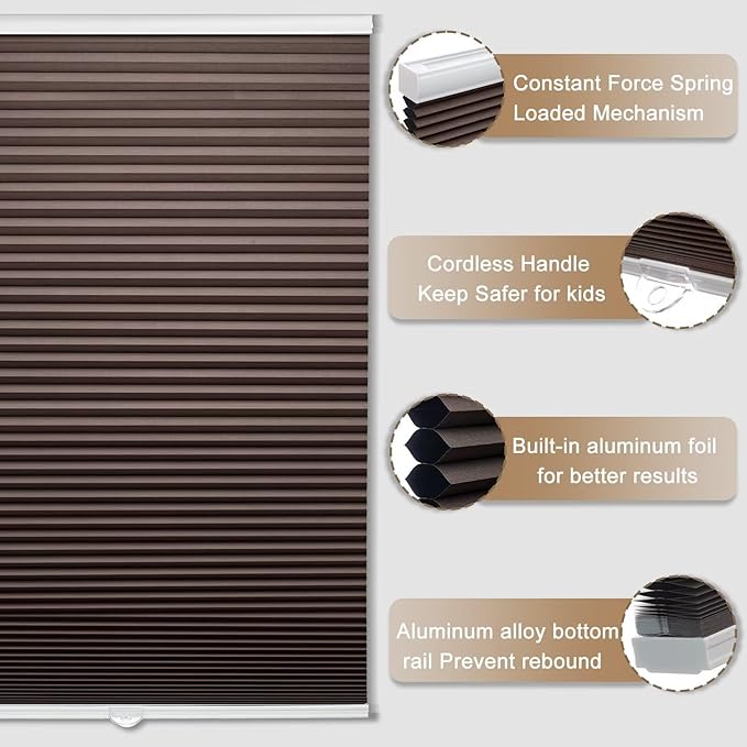 MYshade 1.5-Inch Cellular Cordless Blackout Shades,Thermal Insulating Noise Reducing Waterproof Blinds,Honeycomb Window Treatments for Indoor Light Control (Taupe-29 W x 72" H)