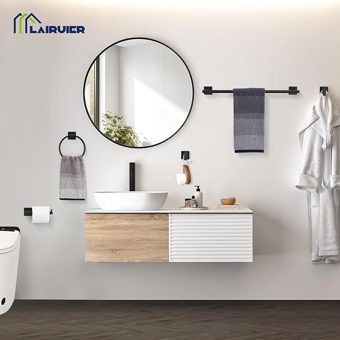 10 Pieces Black Towel Bar Set, 23.6 Inch Bathroom Accessories Set SUS304 Stainless Steel Bathroom Hardware Set Towel Racks for Bathroom Wall Mounted.