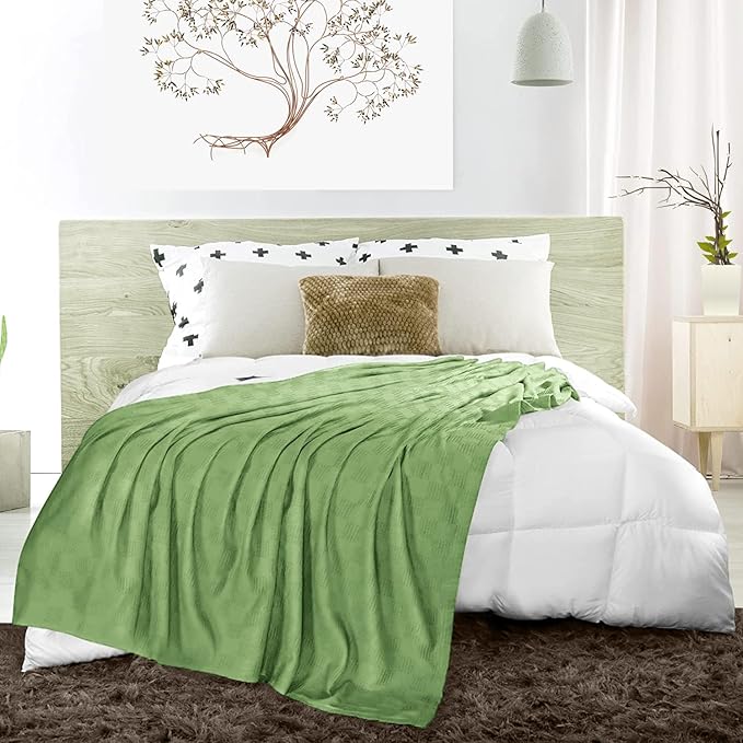 Avalon Bedding 100% Cotton Blankets Queen Size Thermal Blanket (90"x90") - Perfect Cotton Blanket Queen Size for Layering Bed in Any Season - Cotton Blankets for Bed (Green)