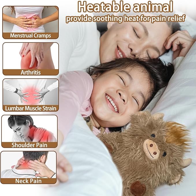 Microwave Heating Pad for Period Cramps Weighted Highland Cow Cute Stuffed Animal Removable Heated for Menstrual Adorable Plush Microwavable Heat Pack for Pain Relief Gifts for Kids Girls unscented