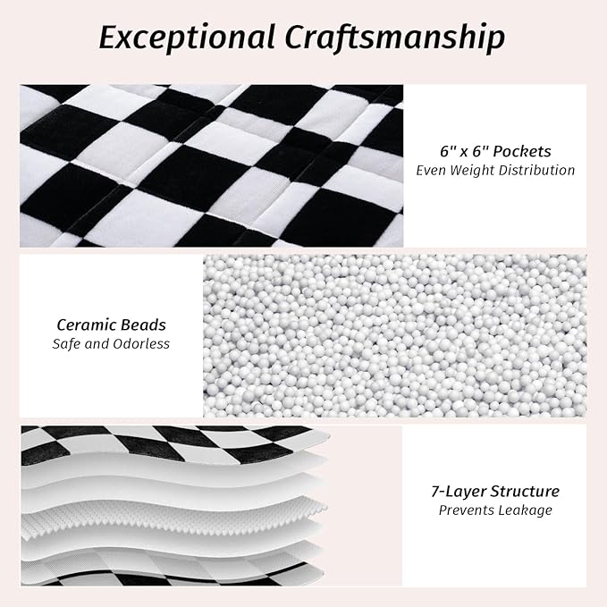 Wemore Flannel Fleece Weighted Blanket for Adult Queen Size 15 lbs, Dual Sided Luxurious Checkerboard Grid Heavy Blankets, Ultra Soft Throw Blanket, Plaid Black, 60 x 80 inches