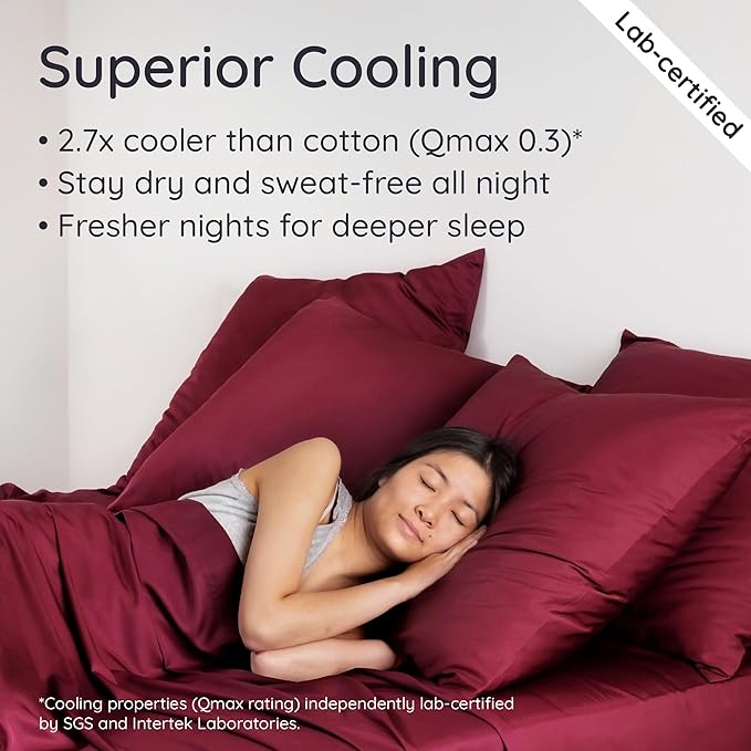 Bambaw 100% Viscose Derived from Bamboo Sheets King Set – 6pcs Set of Cooling Sheets King Size Deep Pocket, Fits Up to 16'' with Elastic Corner Straps, Ultra Soft Bed Sheets King (Burgundy)