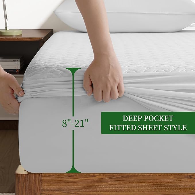 Premium King Size Mattress Protector, 100% Waterproof HN Cooling Bed Mattress Cover,5D Breathable Noiseless Fitted 8"-21" Extra Deep Pocket Washable Anti Slip and Wear-Resistant(3-in-1,King)