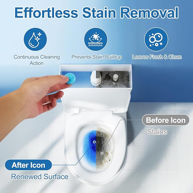 Toilet Bowl Cleaner Tablets Blue Toilet Tank Cleaners, Septic-Safe Hard Water Stain Remove, Effervescent Stain & Odor Remover Bathroom， Automatic Toilet Cleaning & Deodorizer 50 TabsIII