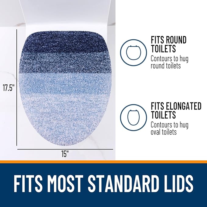 OLANLY Soft Microfiber Bathroom Toilet Lid Cover, Machine Washable Covers, 17.5x15, Stays in Place Rubber Backing, Fits Most Round, Elongated and Oblong Lids, Accessories Decor, Navy
