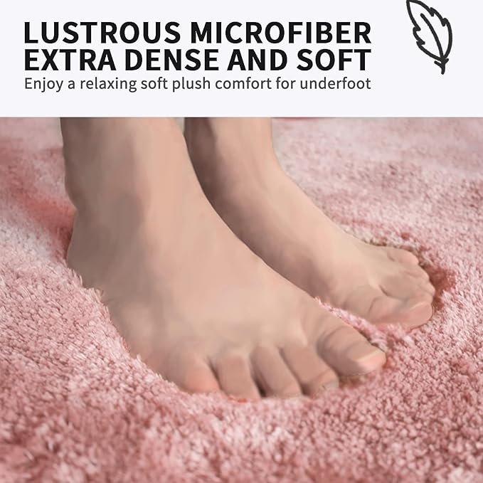 FIFU Bathroom Rugs 20" W x 32" L, Bath Mat for Bathroom, Bedroom, Laundry Room & Kitchen, Non-Slip Rubber Latex Backing, Extra Soft and Absorbent Microfiber Carpet, Machine Washable Rug, Pink