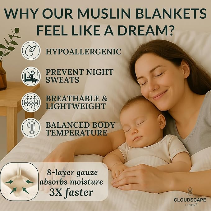 Cloud Scape Linen 8-Layer Muslin Blanket Queen Size - 100% Cotton, Soft and Breathable, Oversized Winter Blanket, Fits up to Full Size Bed, 92x92, White