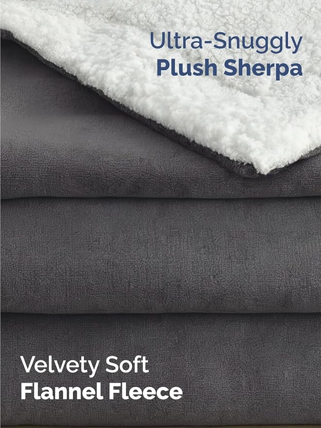 Sherpa Fleece Blanket Throw Size - Reversible Sherpa Fleece Throw Blanket - Super Soft Double Sided for Bed, Sofa, Couch - Thick, Warm, & Plush - Luxurious Bedding for Winter - Dark Grey, 50" x 60"