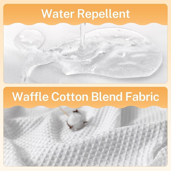 River Dream White Fabric Shower Curtain Set, Cotton Blend, Waffle Weave, with Snap in Replacement Liner，71 x 74 inches