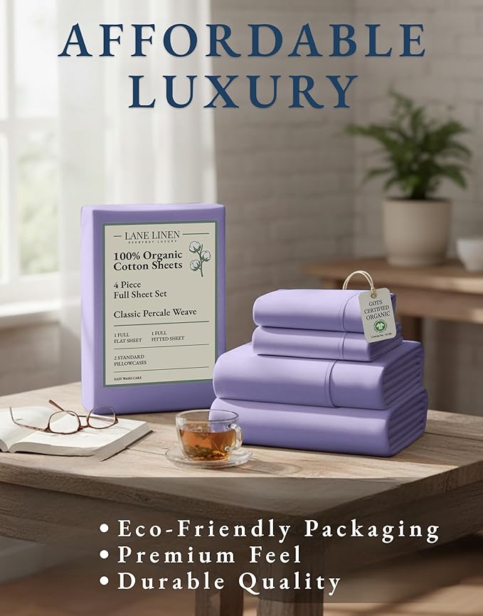 LANE LINEN 100% Organi Cotton Eco Friendly Bed Sheets Full Size, Fully Elasticized Naturally Cooling Soft & Comfy, Machine Washable Temperature Regulating Full Sheet Deep Pocket Bedding- Orchid Petal