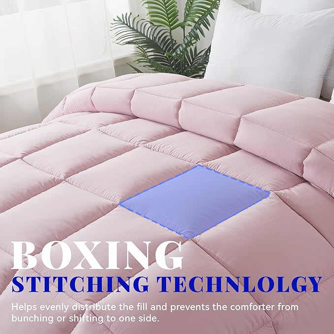 Cosybay Down Alternative Comforter (Pink/Light Grey, Full) - All Season Soft Quilted Full Size Bed Comforter - Duvet Insert with Corner Tabs - Winter Summer Warm Fluffy, 82x86inches