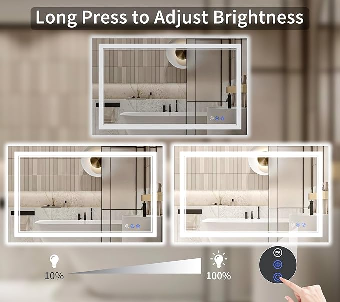 32"x48" LED Bathroom Mirror with Lights, Anti-Fog, Backlit + Front Lit, Dimmable, Led Vanity Mirror for Wall, Lighted Bathroom Mirror, 3 Colors, Shatter-Proof Tempered Glass
