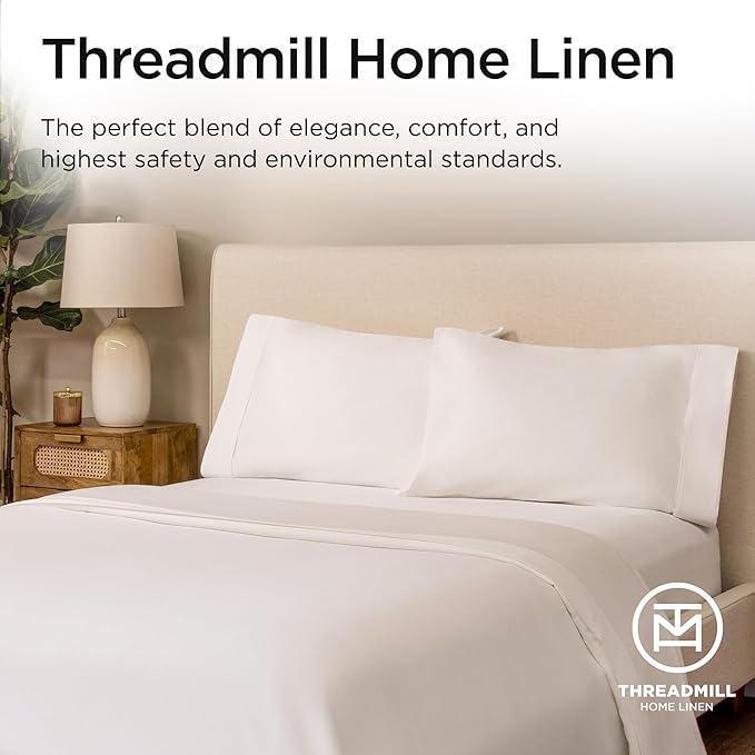 Threadmill Supima Cotton Sheets Queen | 656 Thread Count Queen Sheets for Queen Mattress | 4 Piece Luxury Bed Sheet | Sateen Weave Hotel Quality Sheet with Elasticized Deep Pocket| White Sheet