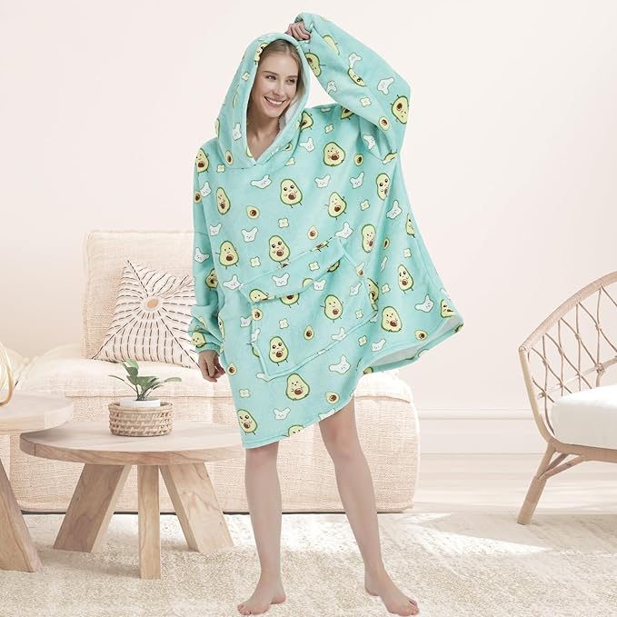 Wearable Blanket Hoodie for Adult,Oversized Sherpa Fleece Blanket Hoodie for Women Men,Cute Avocado